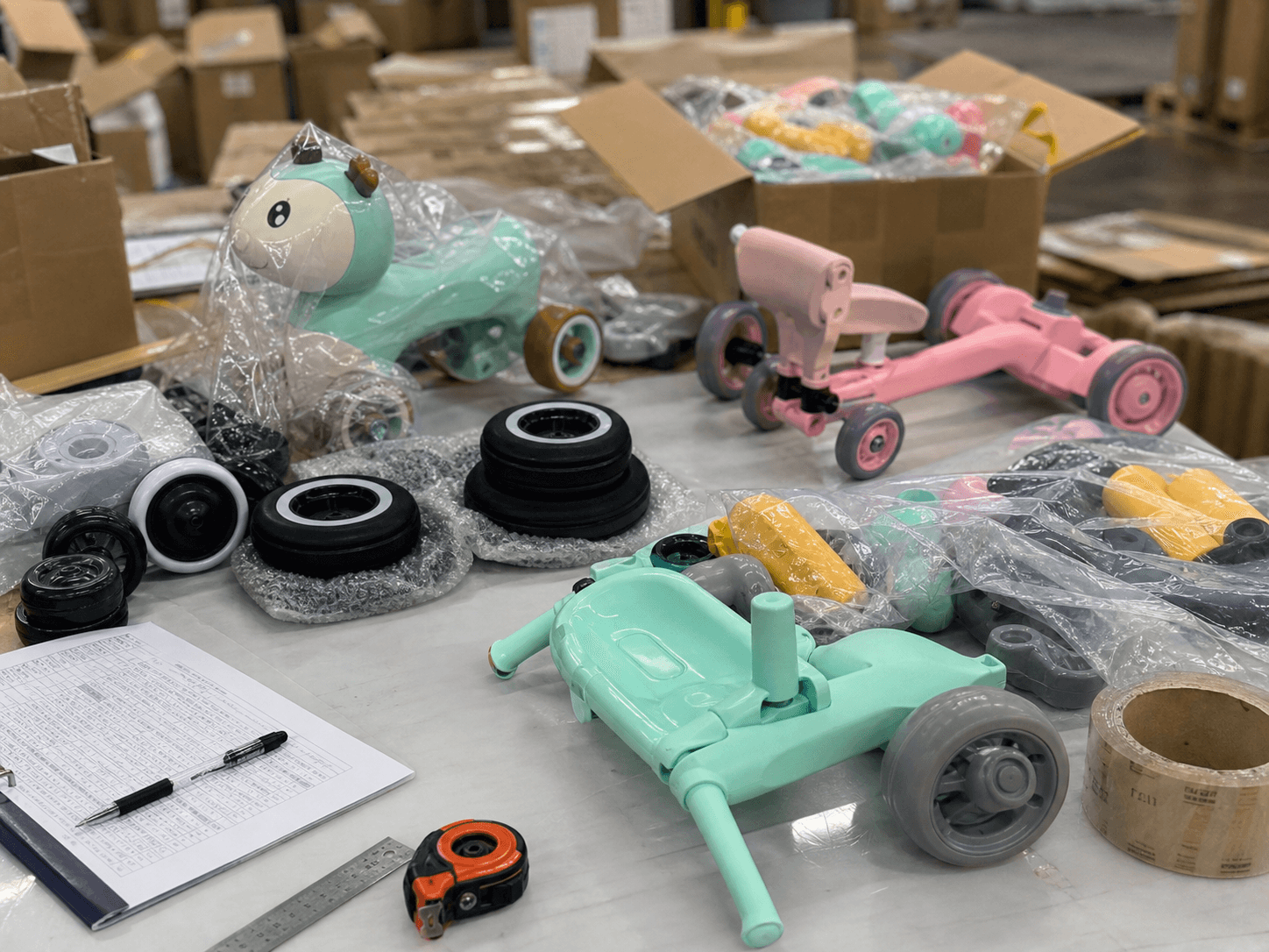 Toy and kids mobility samples during batch inspection