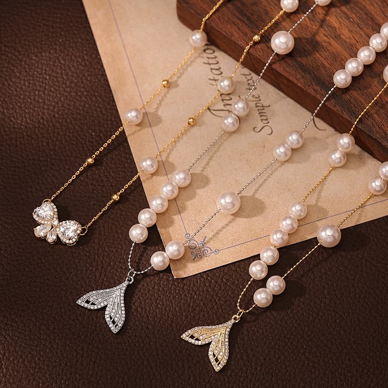 Copper Pearl Butterfly Saturn Pendant Necklace - 1