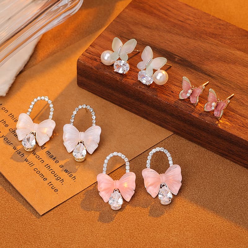 Wholesale 925 Silver Rhinestone Butterfly Stud Earrings - 1
