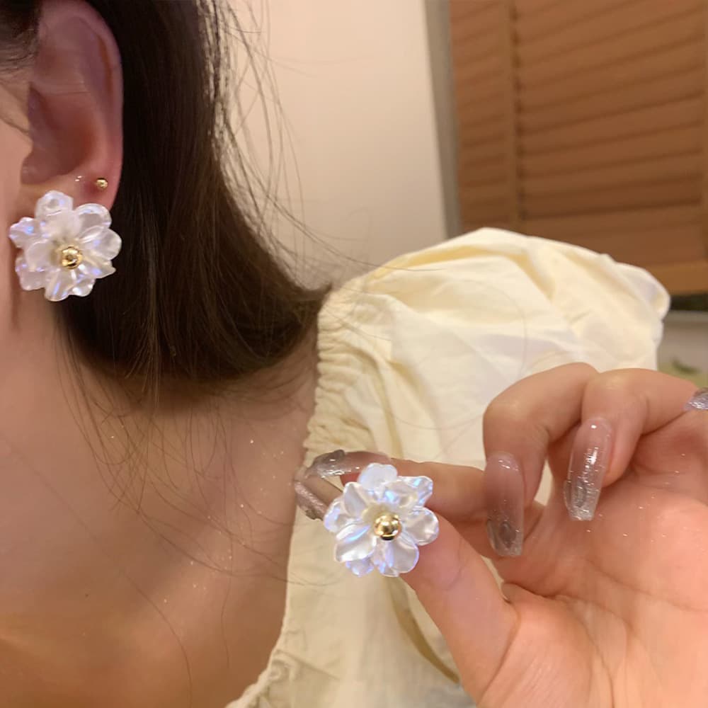 Camellia Flower Stud Earrings S925 Silver Post - 1