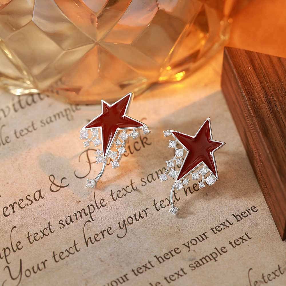 925 Sterling Silver Pin Red Enamel Pearl Oval Stud Earrings - 1