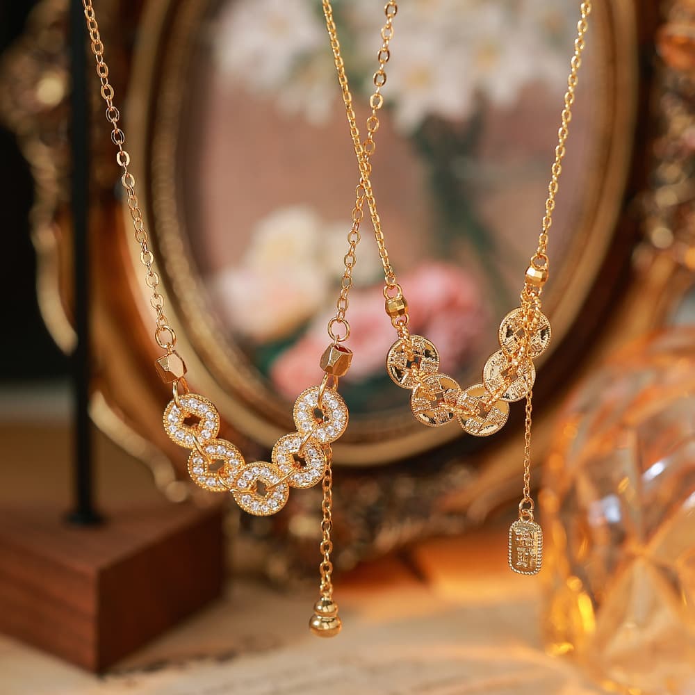 18K Gold Plated Five Emperors Coin Necklace Women's - 1