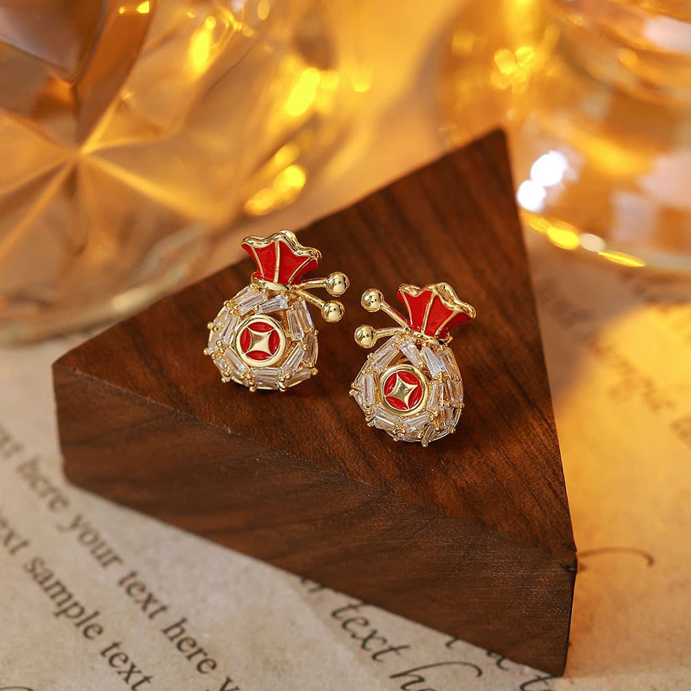 Gold Plated Lucky Bag Pendant Necklace & S925 Earring Set - 1