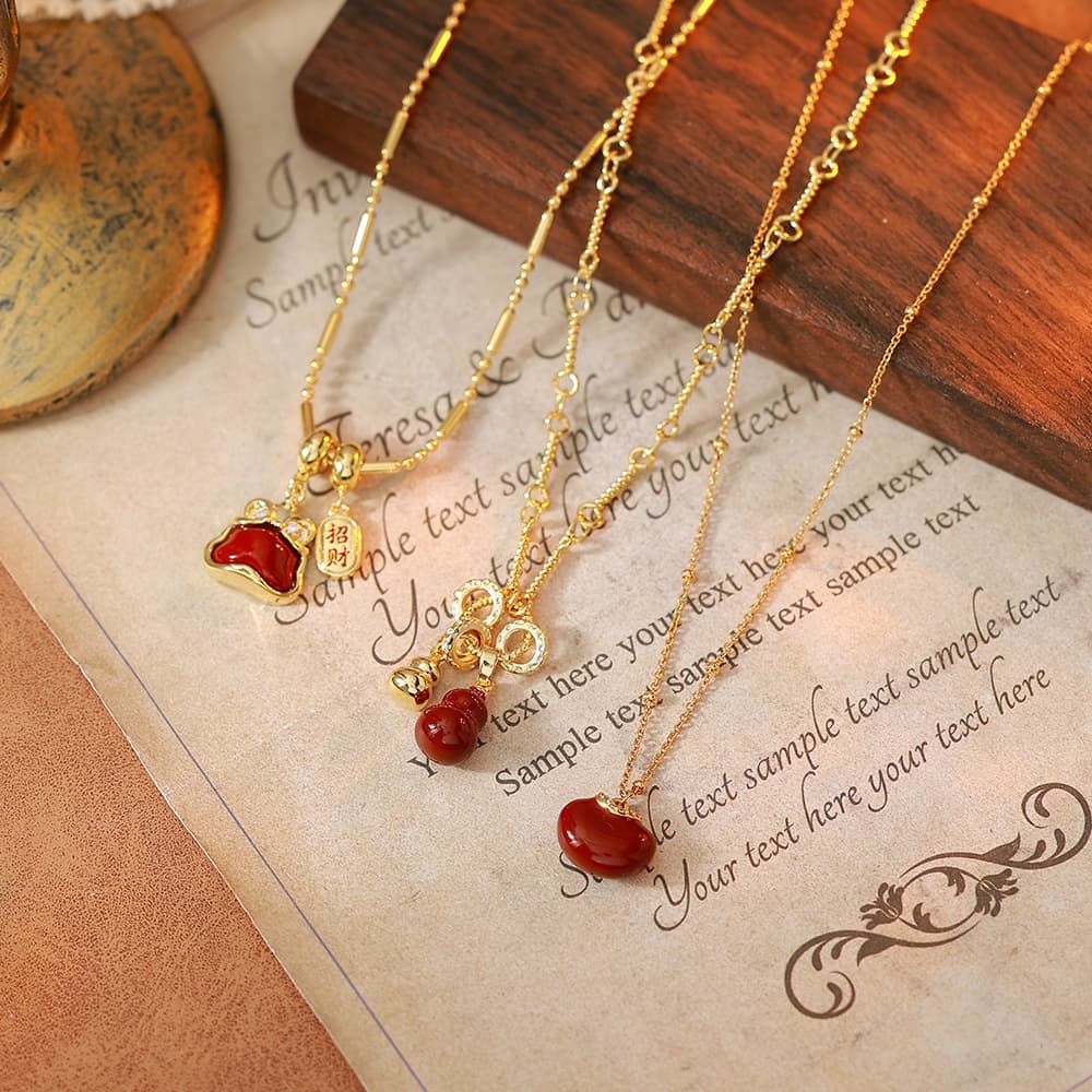 18K Gold Plated Red Double-Sided Heart Necklace for Women - 1