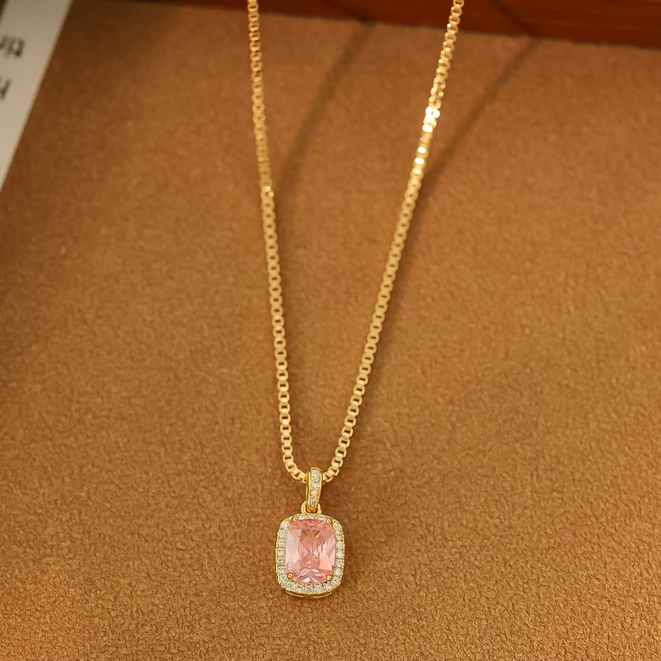 Gold-Plated Zircon Red Corundum Fat Square Necklace - 1