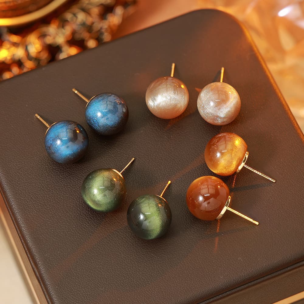 Wholesale Round Gemstone Stud Earrings S925 Silver Needle - 1