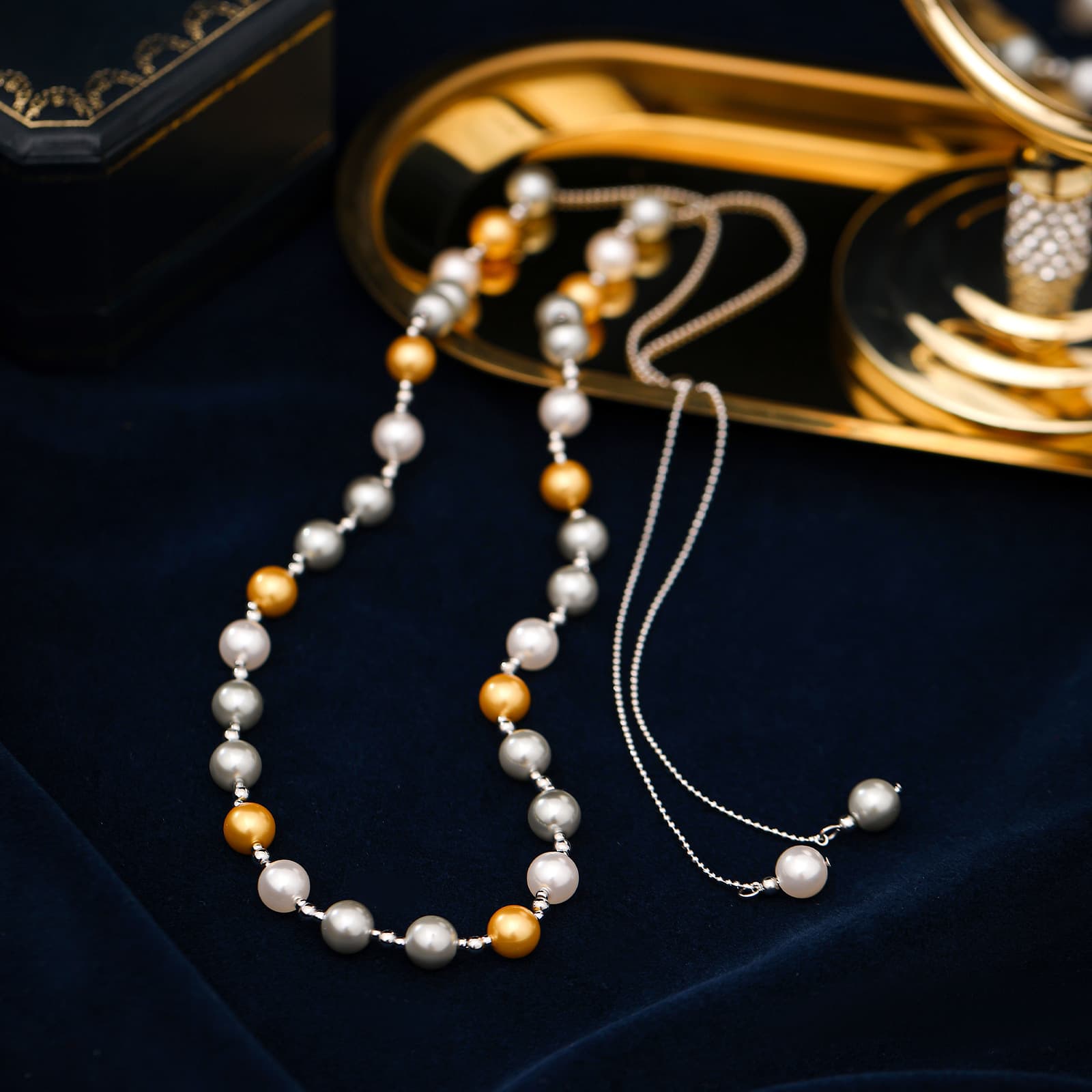 Colorful Beaded Pearl Chain Necklace - 1