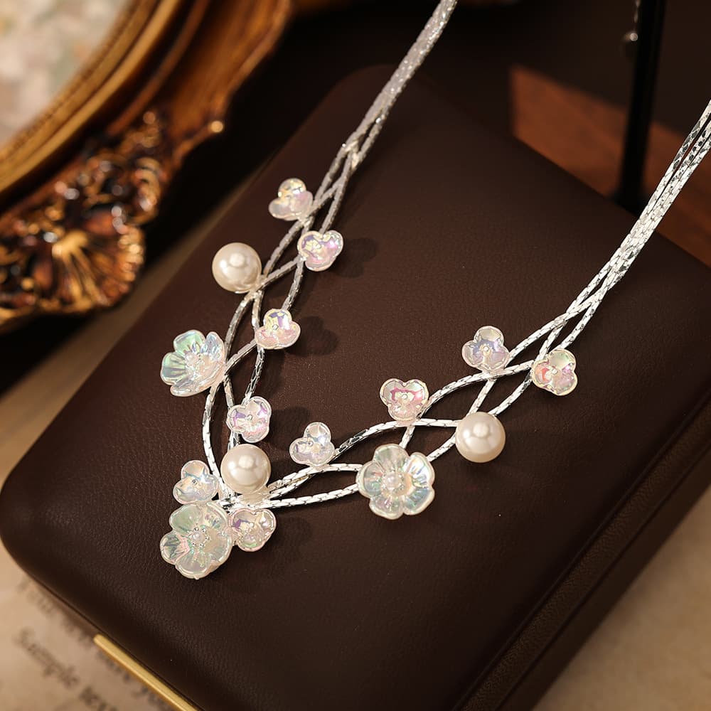 Multi-layer Flower Tassel Pearl Necklace - 1