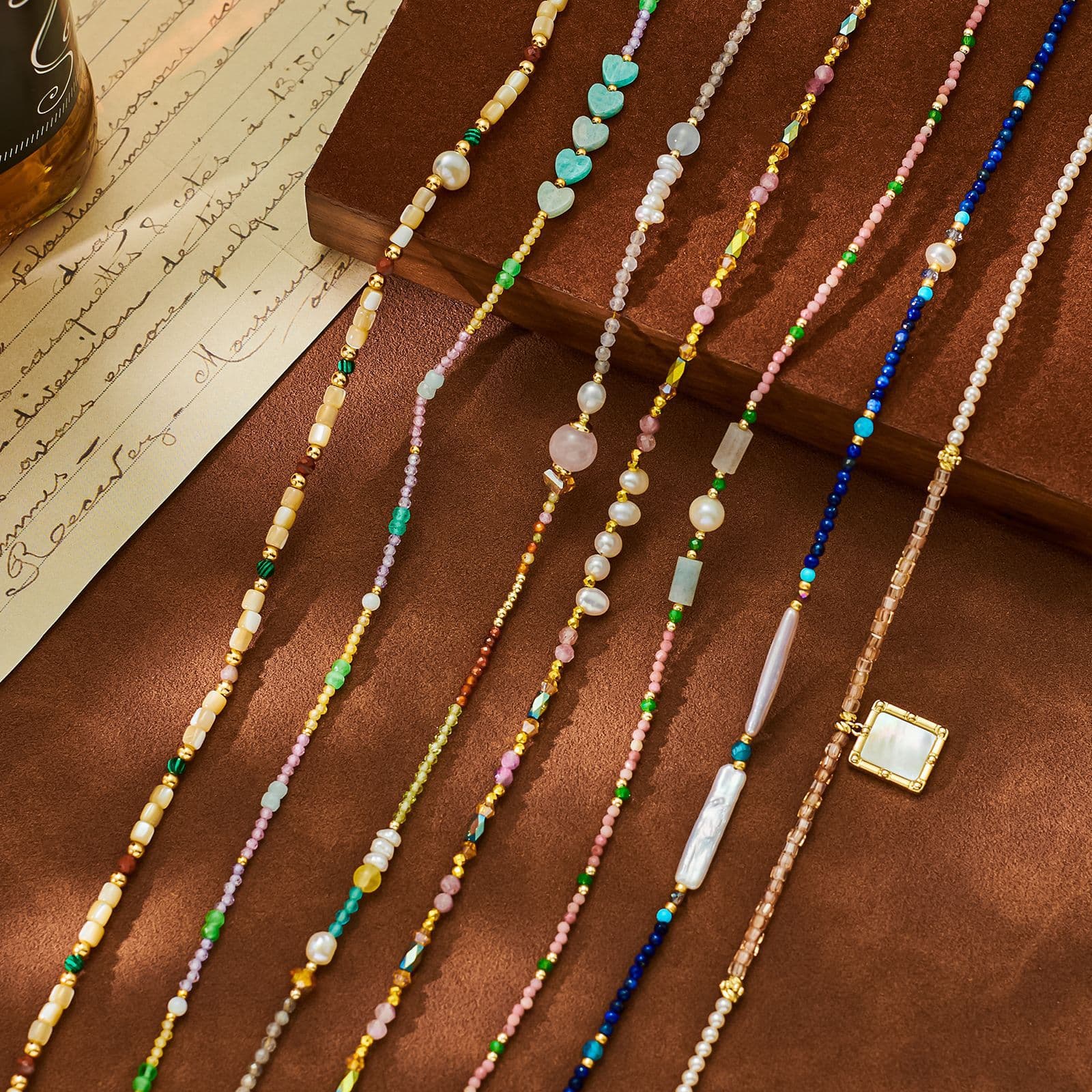 Natural Stone Freshwater Pearl Colorful Crystal Beaded Necklace - 1