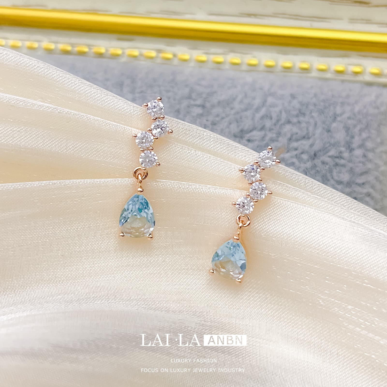 Blue Topaz Zircon Water Drop Earrings & Ear Clips - 1