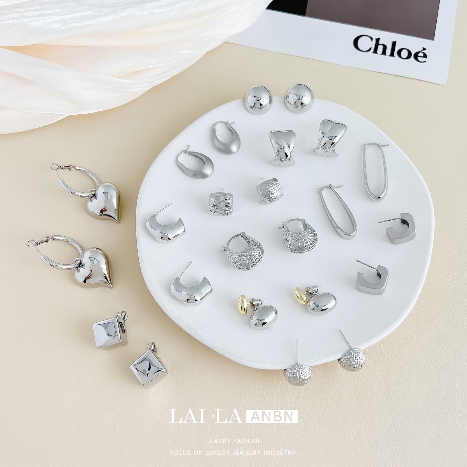 Geometric Brass Gold-Plated S925 Silver Needle Earrings - 1