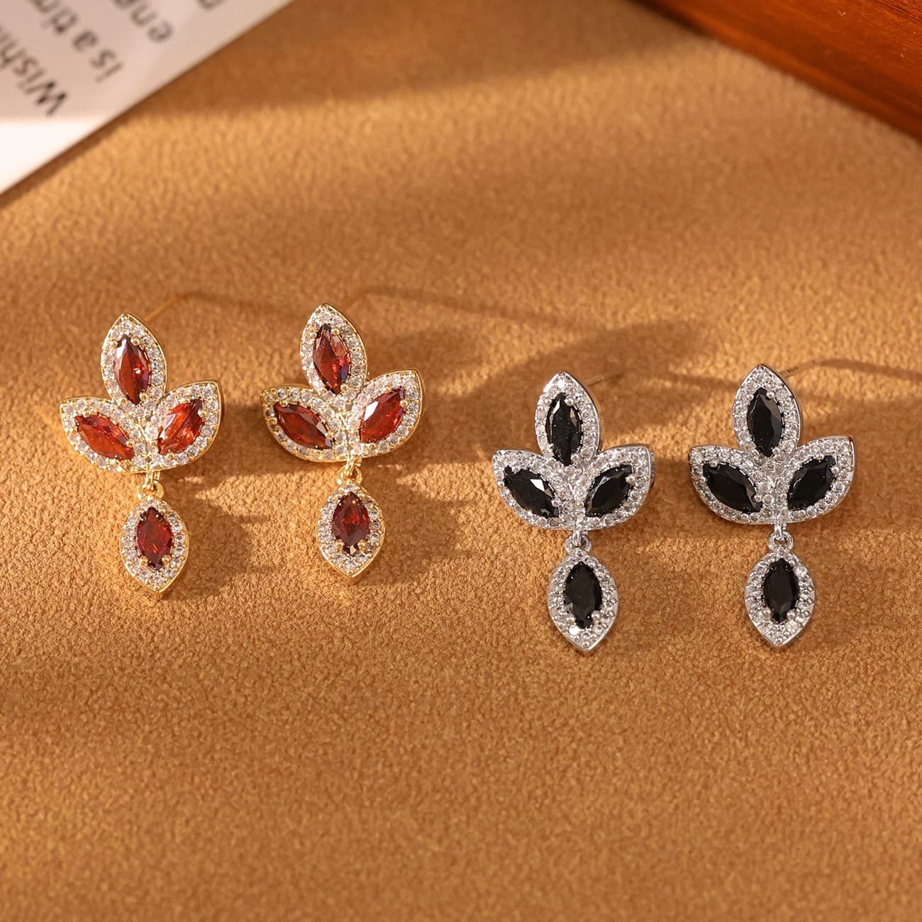 925 Silver Needle Maple Leaf Zircon Earrings Wholesale - 1