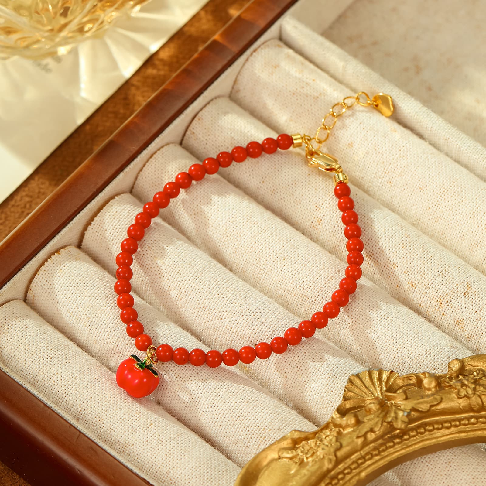 Chinese Red Liuli Pendant Coral Bead Necklace - 1
