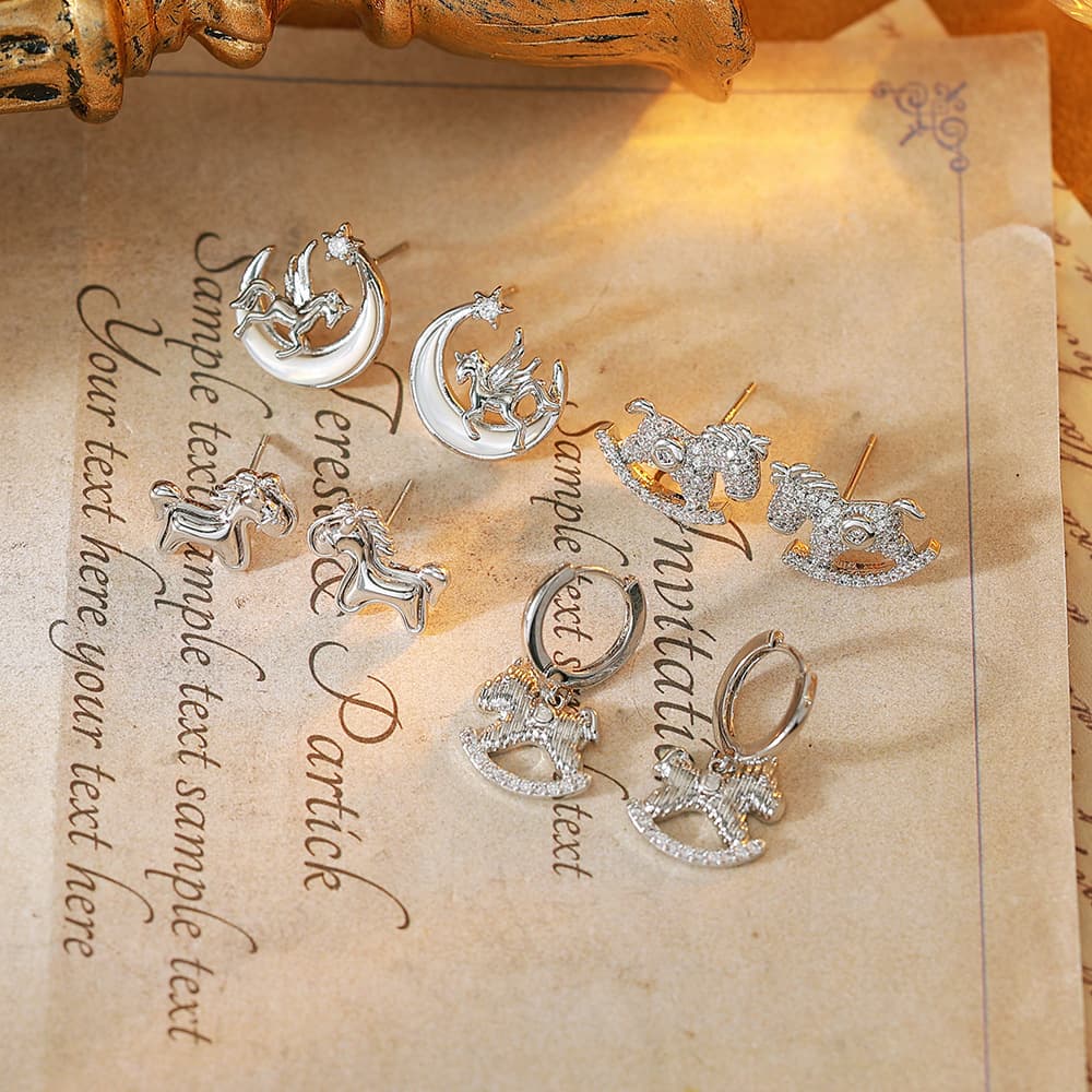 Pony Pearl Earrings, Copper Plated Gold, 925 Silver Needle - 1