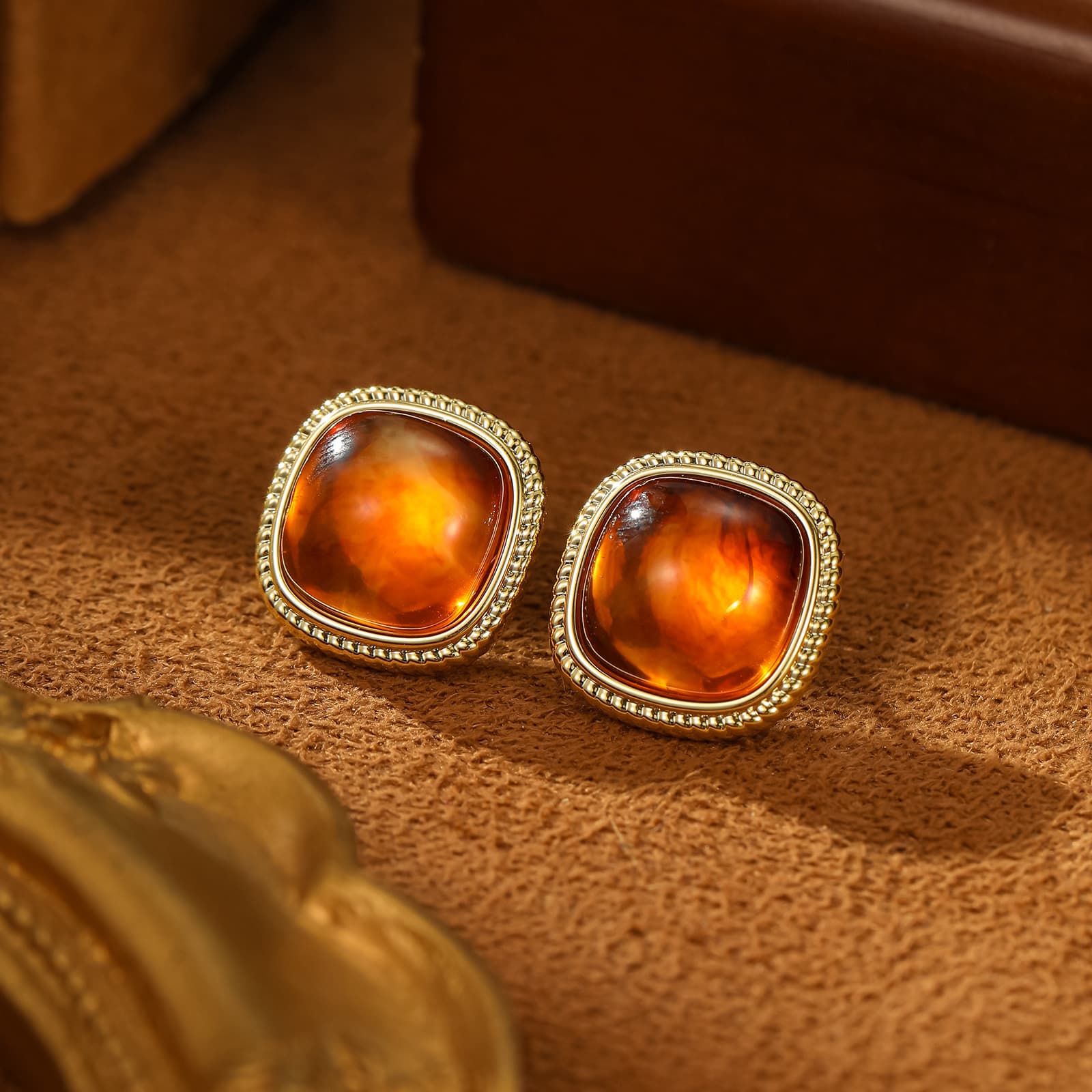 Copper Natural Amber Earrings with 92 - 1