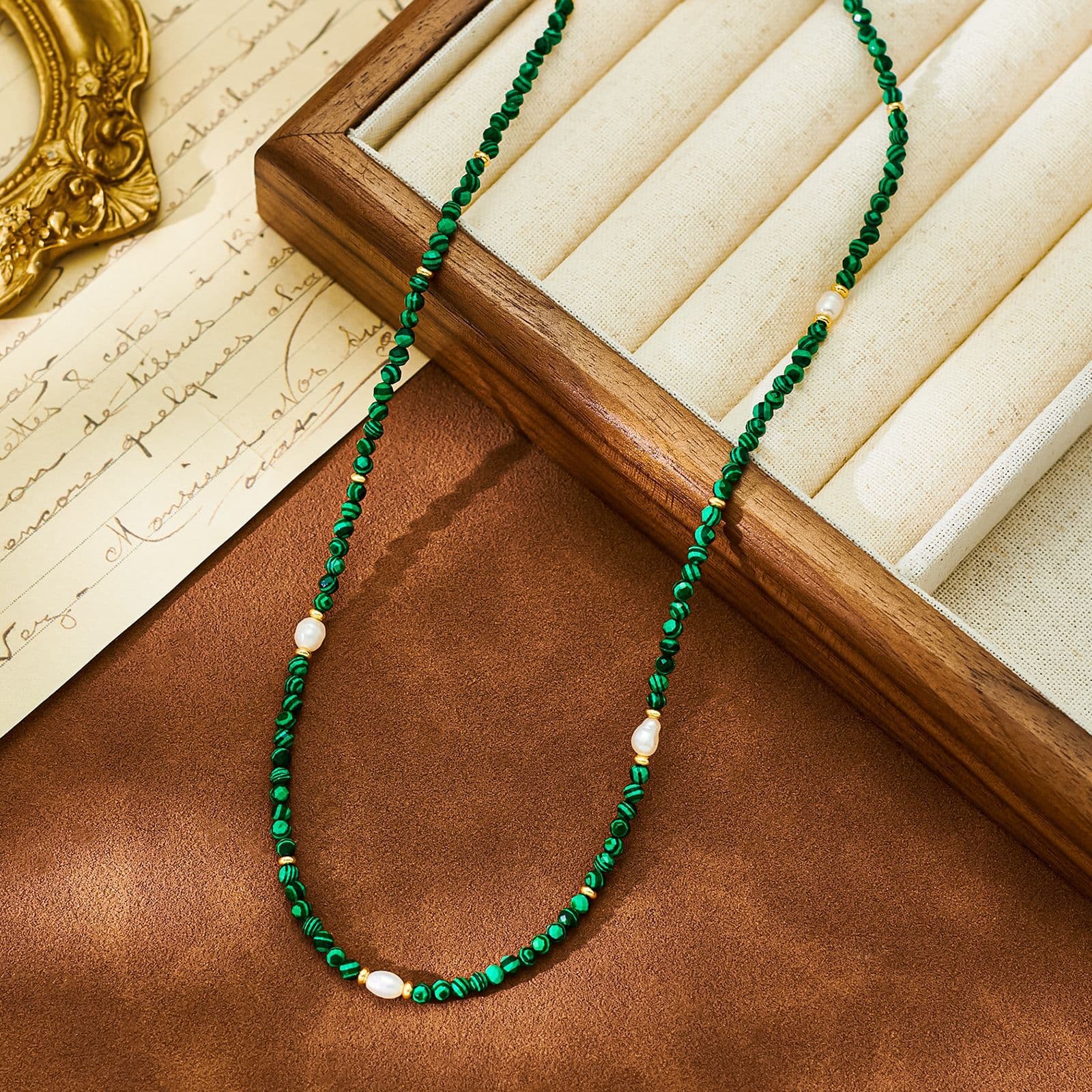 Natural Malachite Beaded Chinese Retro Necklace - 1