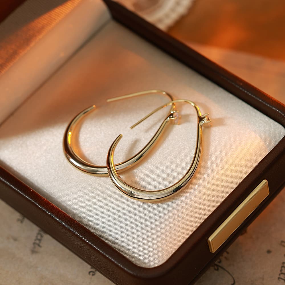 Women's 925 Silver Needle Copper Hoop Earrings - 1