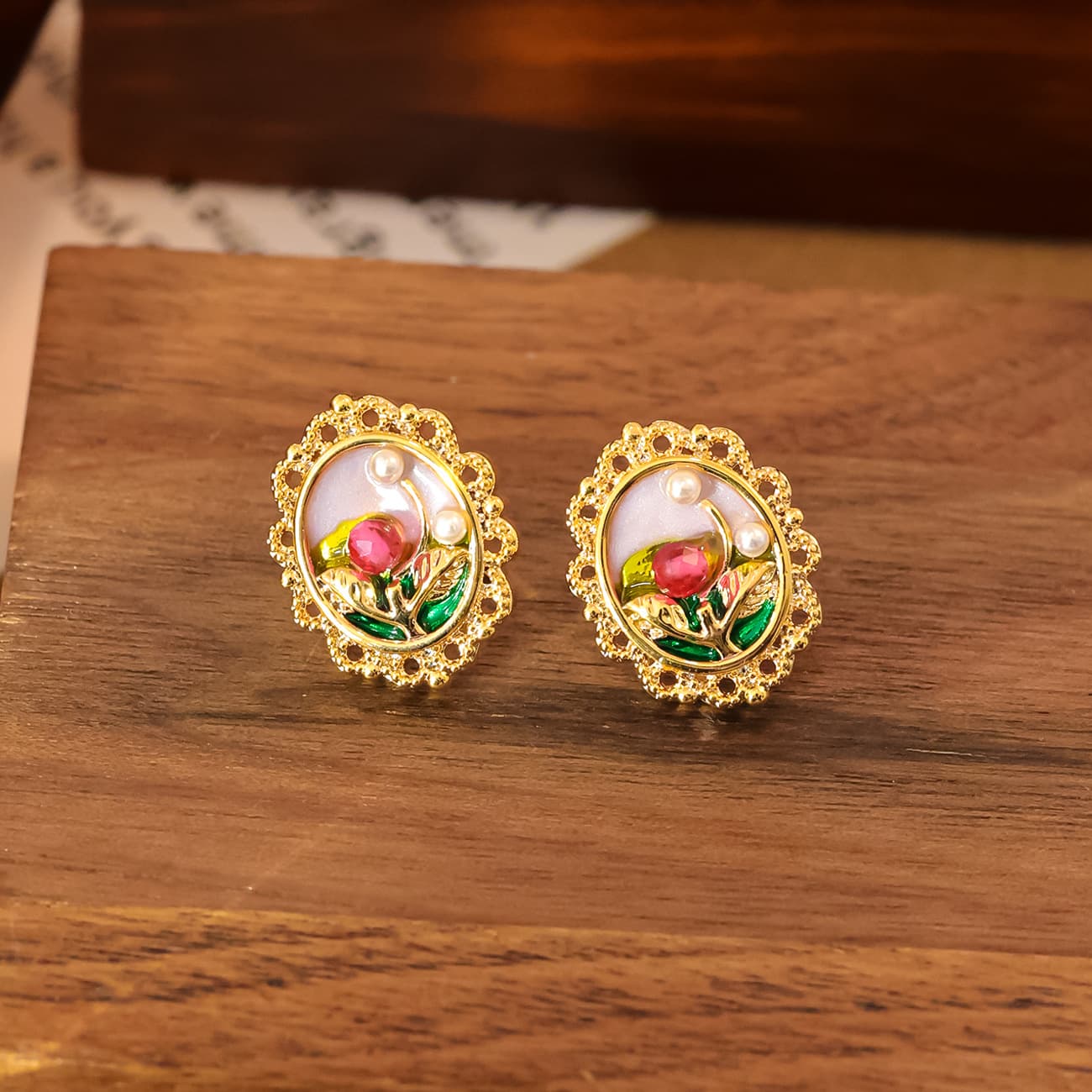 Monet Style Contrast Flower Freshwater Pearl Studs - 1