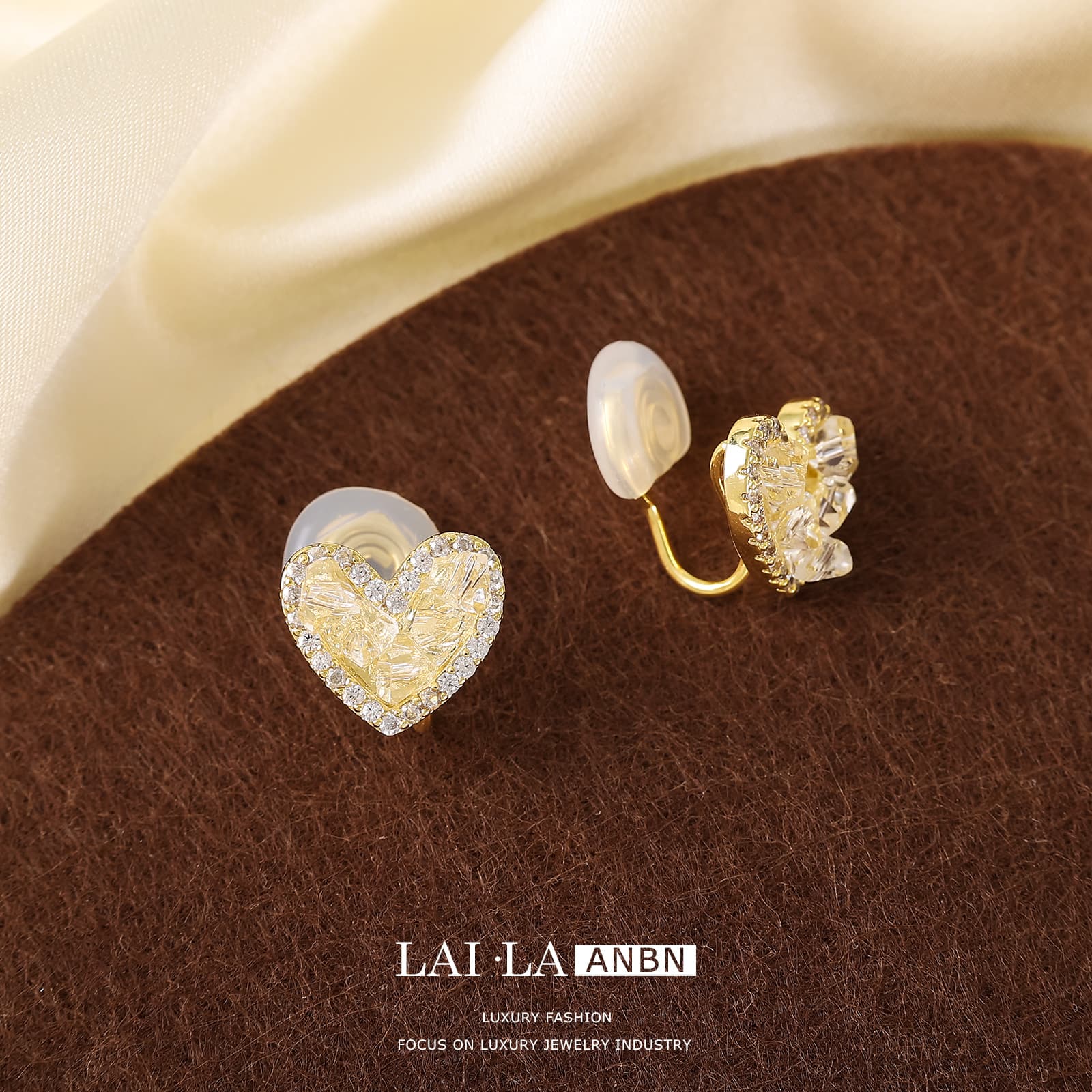 Zircon Heart Ear Clips for Non-Pierced Ears - 1