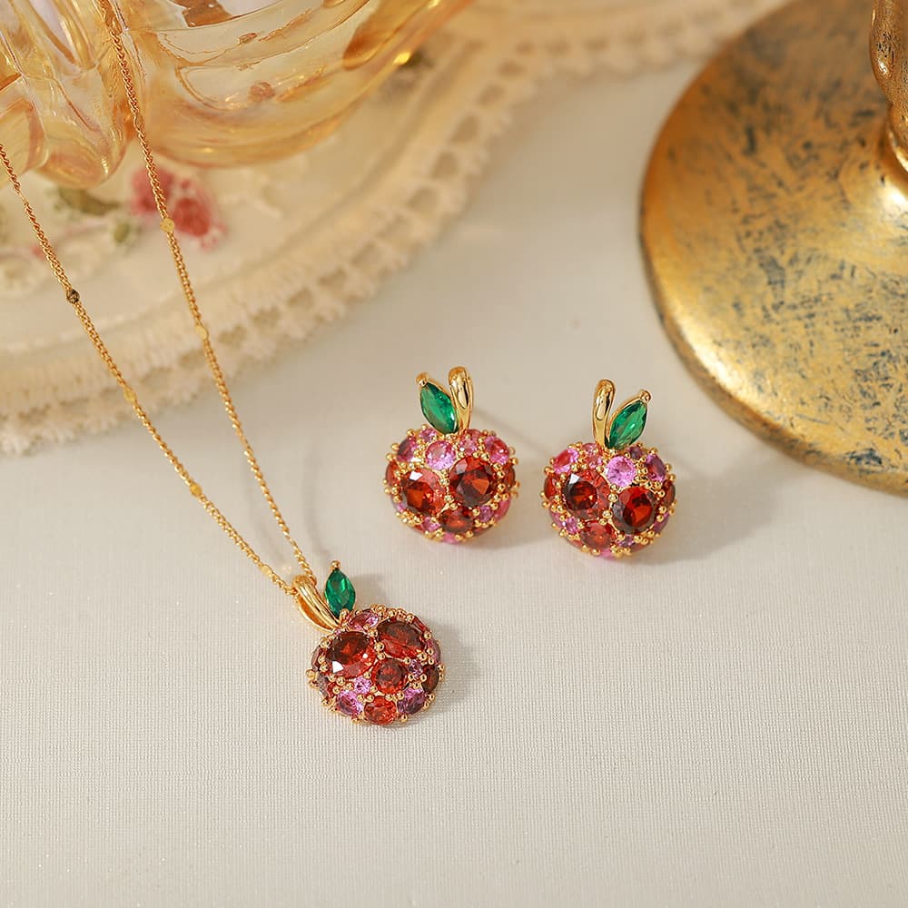 Wholesale Gold Plated Zircon Cherry Jewelry Set - 1