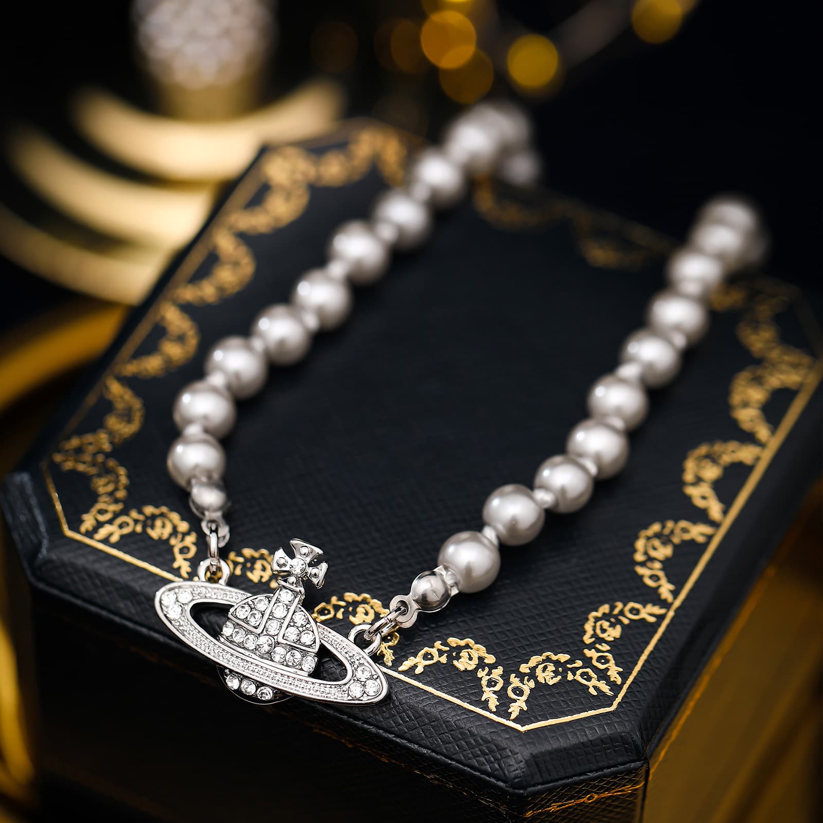 Saturn Pearl Zircon Clavicle Necklace - 1