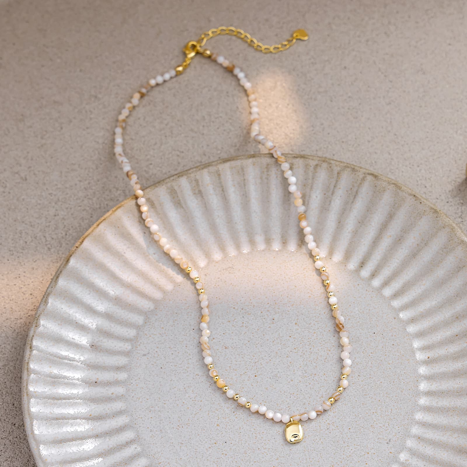 Multilayer Gold Plated Natural Stone Necklace with Zircon - 1