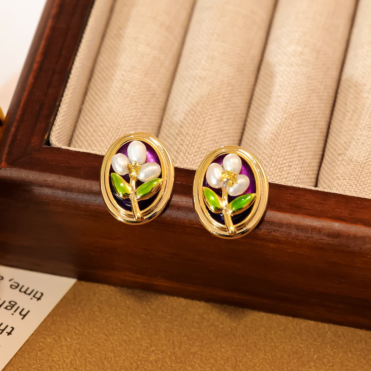 Natural Pearl French Retro Oil Painting Ear Studs - 1