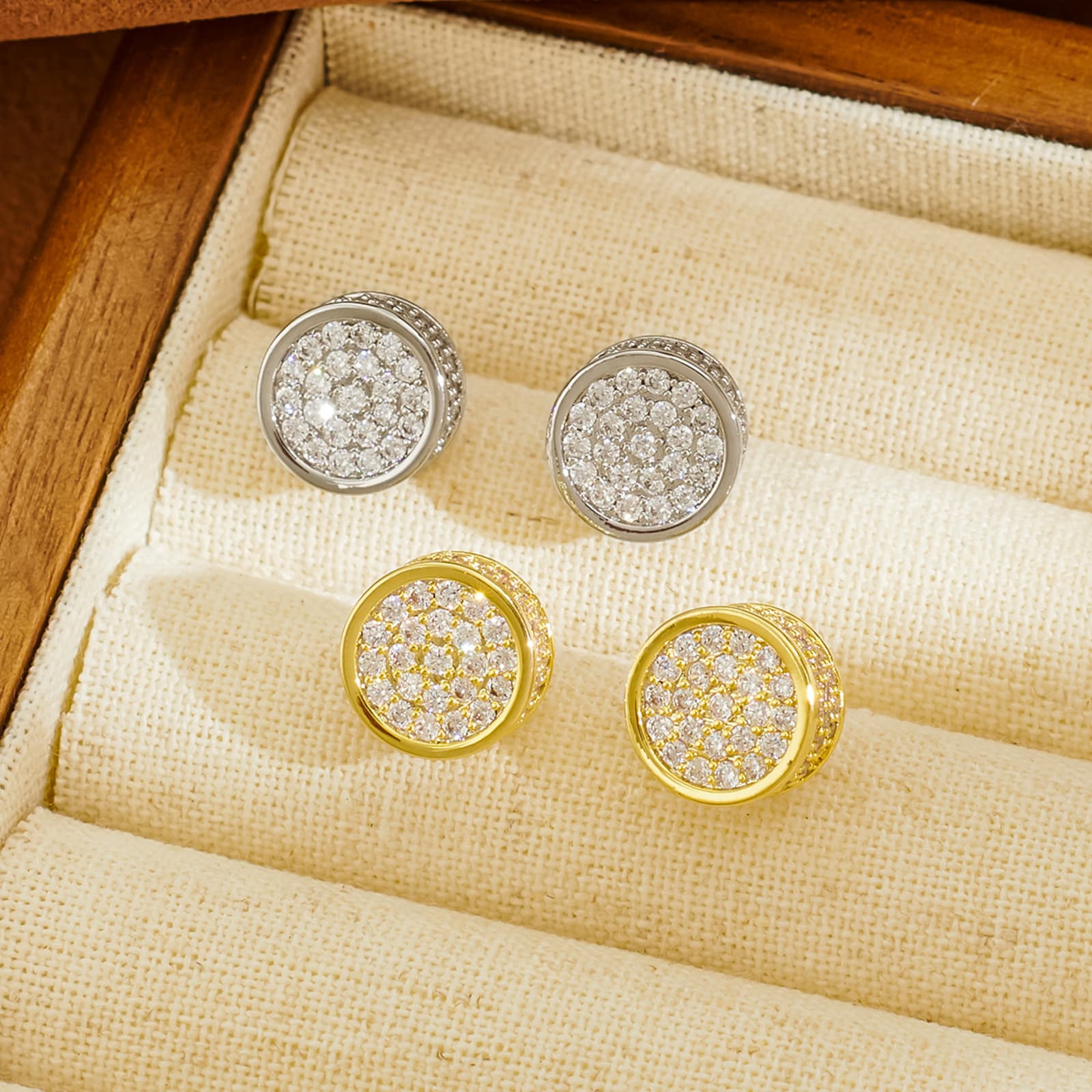 Unisex Hip Hop Round Studs Gold Plated S925 Post - 1