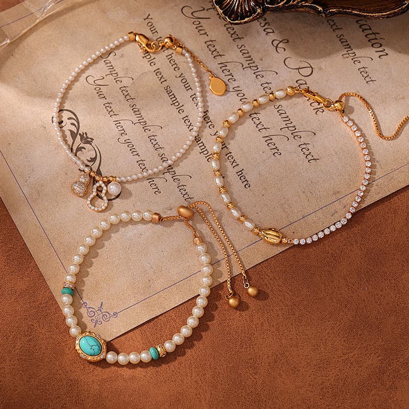 Electroplated Real Gold Perfect Circle Strong Light Pearl Bracelet - 1