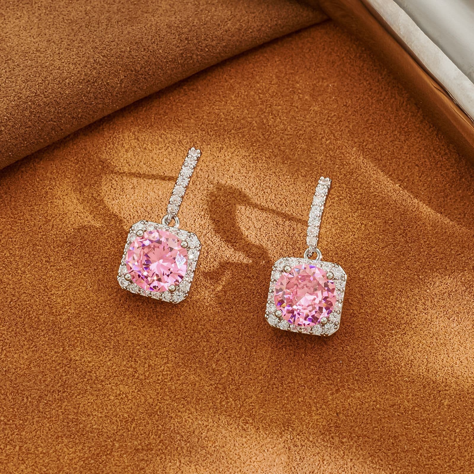 Pink Zircon Cube S925 Silver Stud Earrings - 1