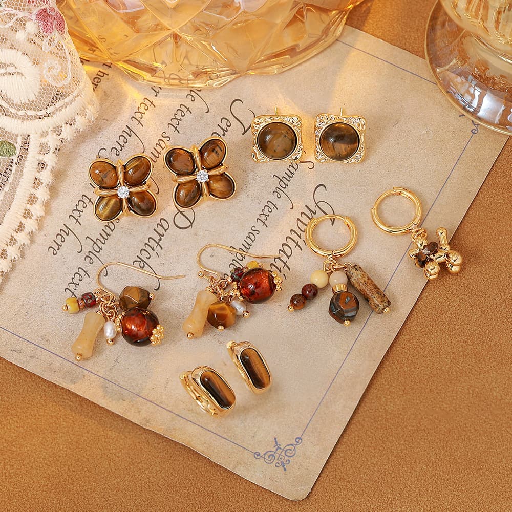 Maillard Tigereye Geometric Ear Studs 925 Silver Needle - 1