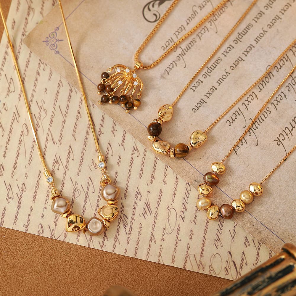 Copper Plated 18K Gold Multi-layer Pearl Tiger Eye - 1