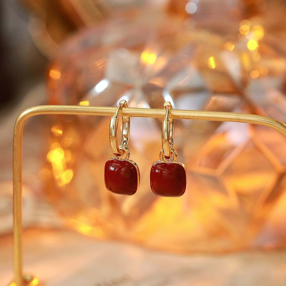 Red Fruit Bow Diamond Stud Earrings, 925 Silver - 1