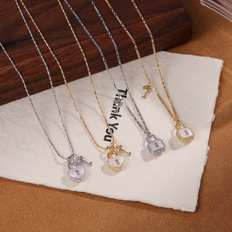 Gold Plated Copper Geometric Heart Mother-of-Pearl Necklace - 1