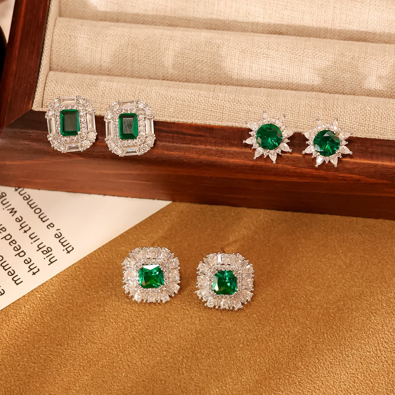 Emerald Zircon Geometric 925 Silver Stud Earrings - 1