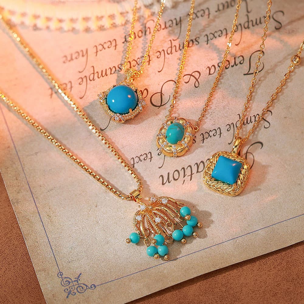 18K Gold Plated Turquoise Beaded Pendant Necklace - 1