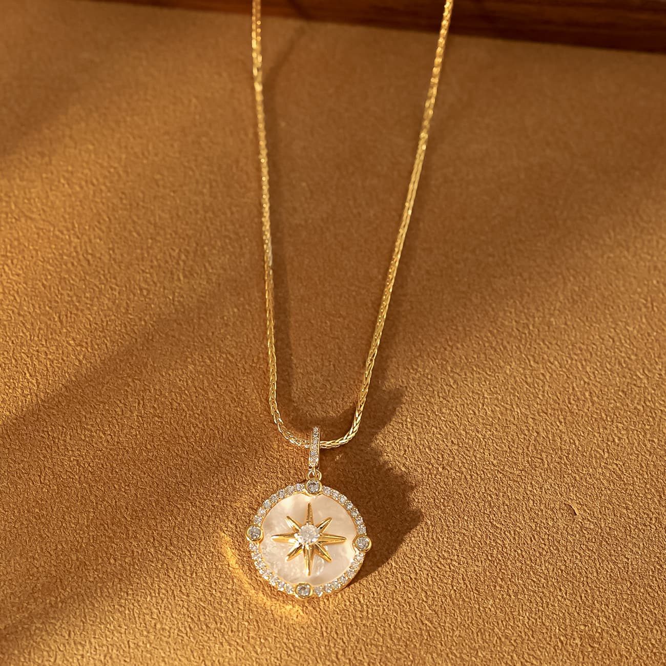 Gold Plated Natural Fritillary Eight-Awn Star Necklace - 1