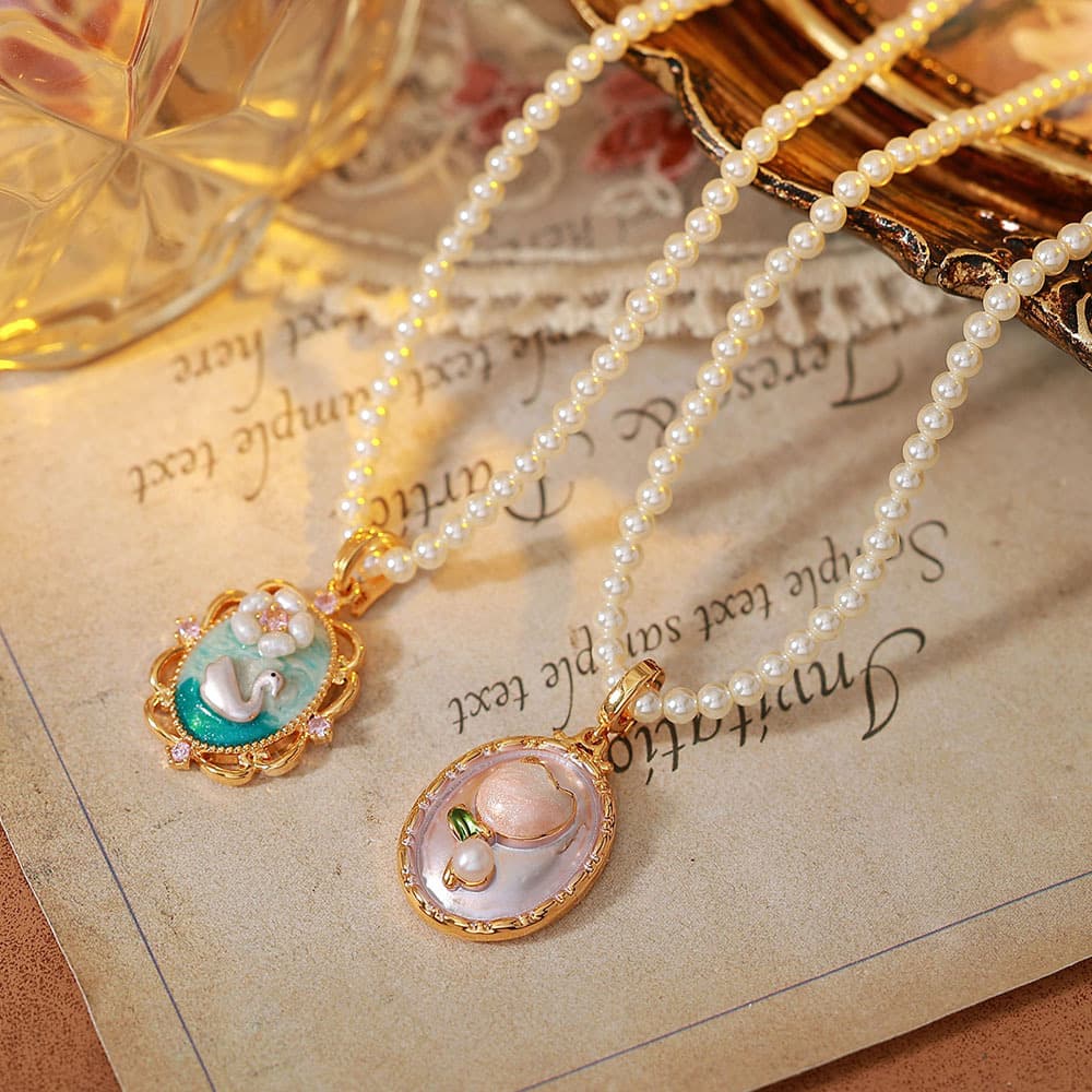 Monet Enamel Pearl Detachable Pendant Necklace - 1