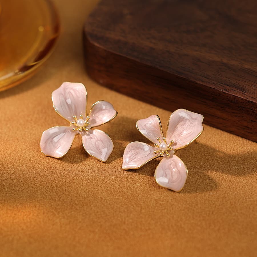 Quicksand Painting Oil Flower Pearl Earrings - 1
