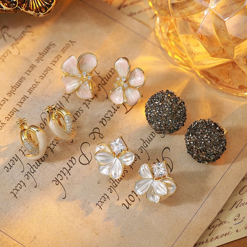 Pearl Camellia Mosquito Coil Ear Clip - 1