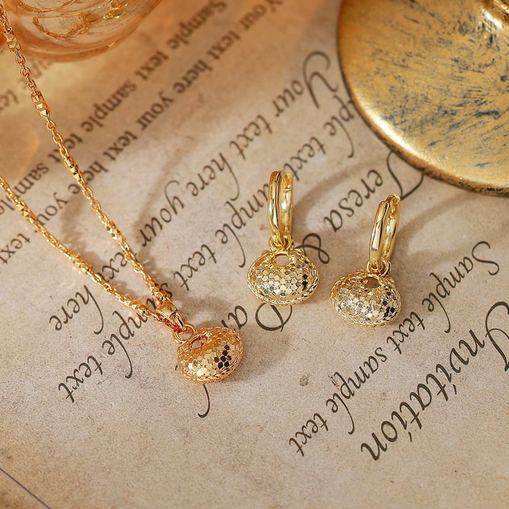 Gold Plated Peace Lock Necklace & Earrings - 1