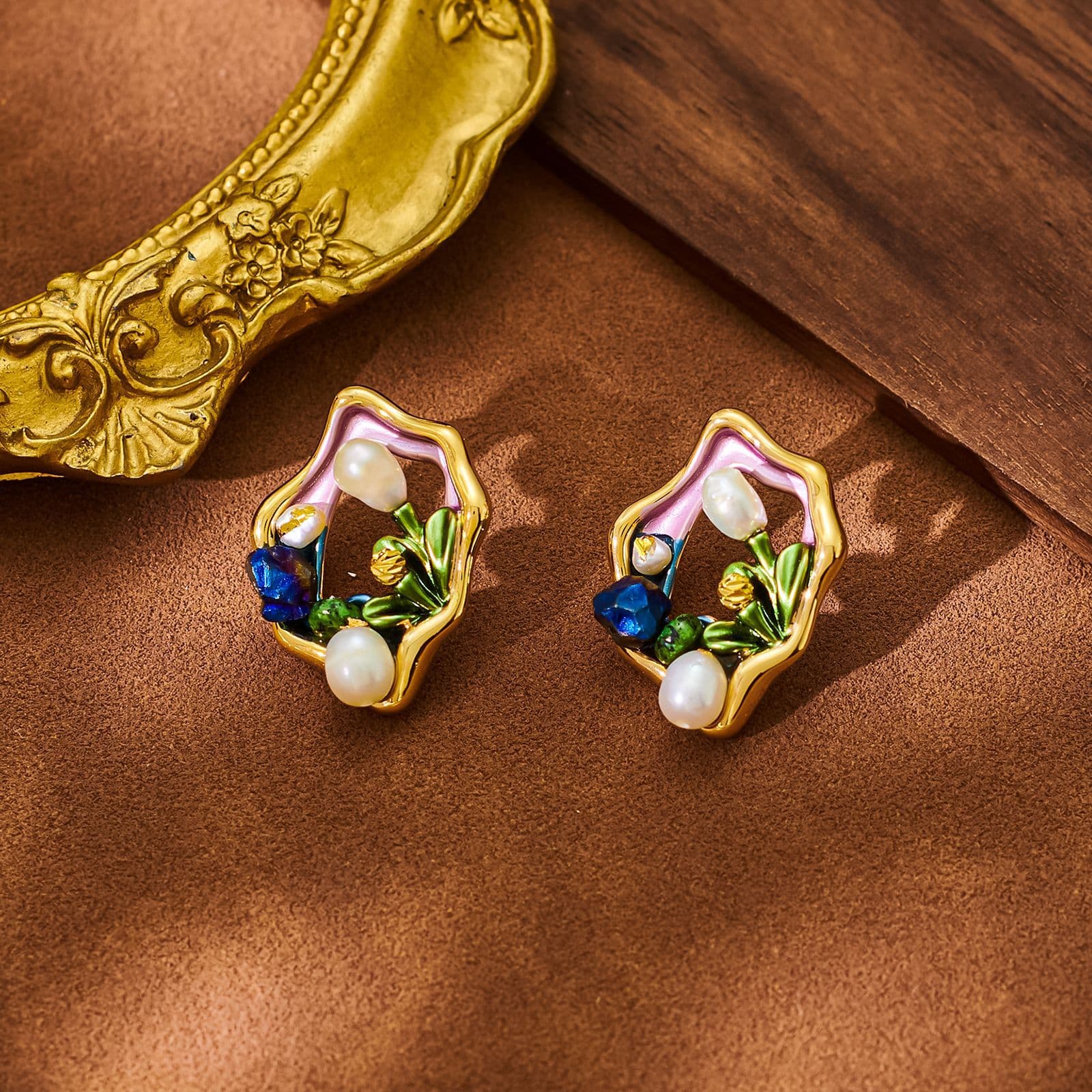 Retro Monet Garden Freshwater Pearl S925 Silver Earrings - 1