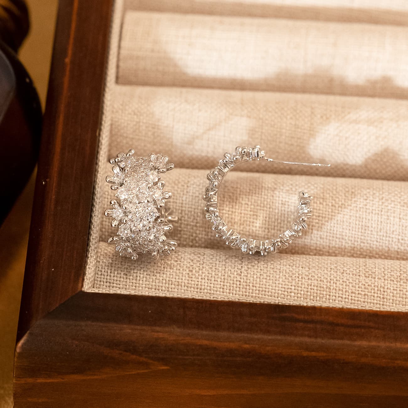 Silver Pave Zircon C-Hoop Earrings - 1