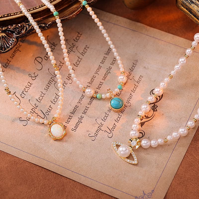 Zircon Pearl Pendant Necklace - 1