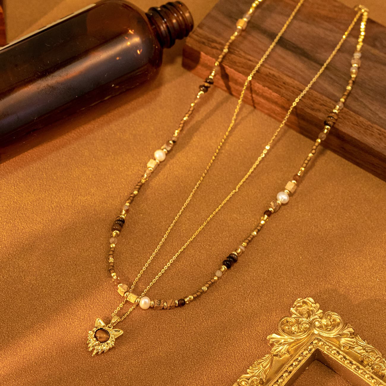 Maillard Natural Tiger Eye Double Layer Necklace - 1