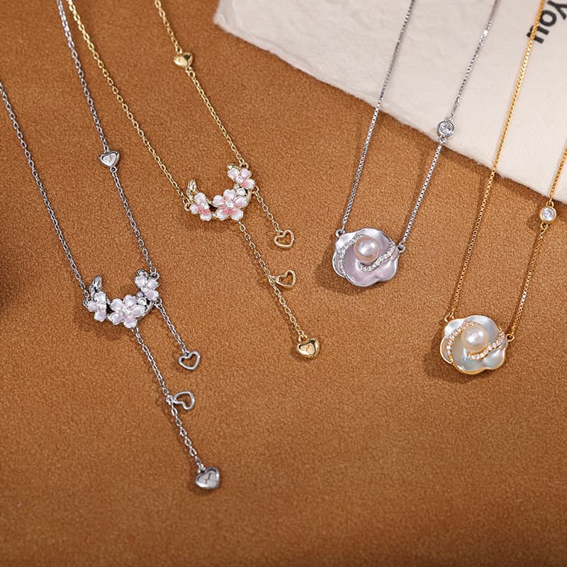 Real Gold Plated Copper Camellia Flower Necklace - 1