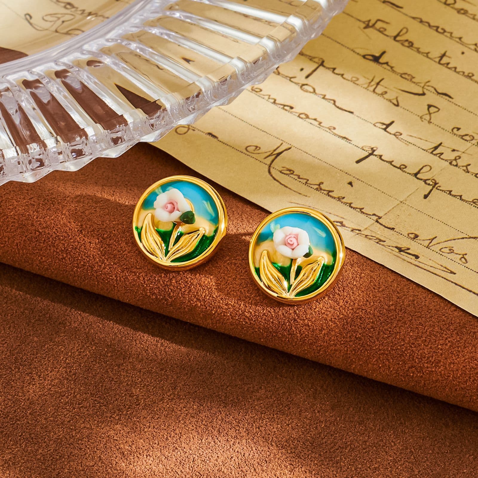 925 Sterling Silver Vintage Oil Painting Natural Freshwater Pearl Earrings - 1