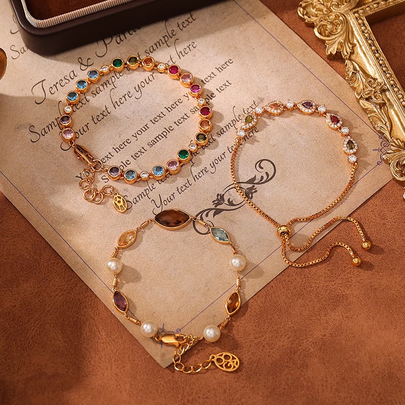 Real Gold Plated Colorful Zircon Geometric Bracelet - 1