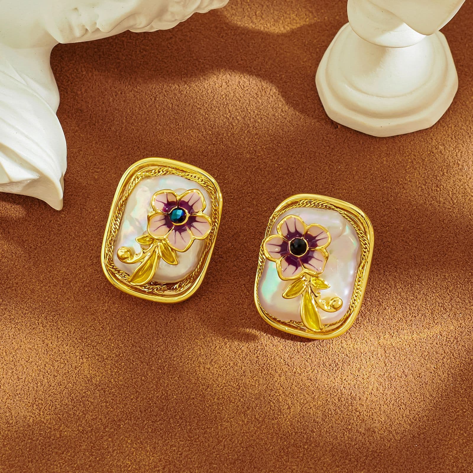 925 Silver Natural Baroque Pearl Oil Painting Stud - 1