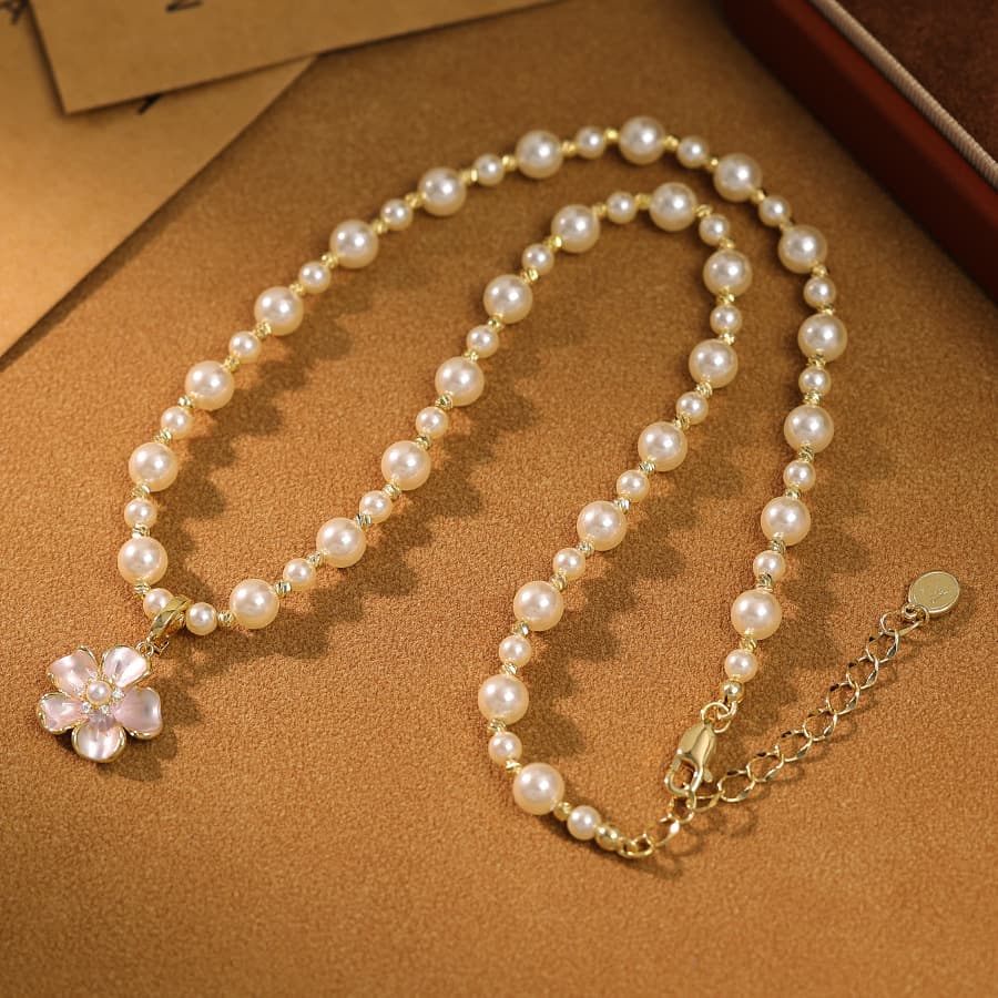 Pink Camellia Pearl Necklace Wholesale - 1